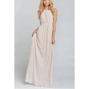 Show Me Your Mumu Maxi Dress Large Beige Halter Backless Formal Wedding Guest
